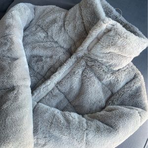 Abercrombie Faux Fur Mini Puffer Gray